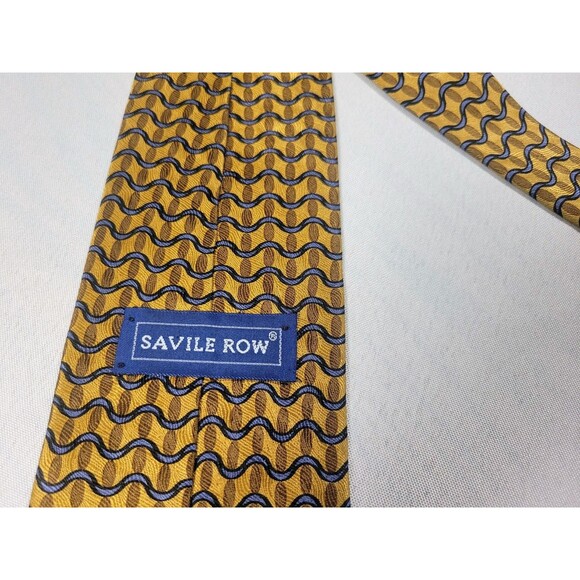 SAVILE ROW Premium Silk Tie - Gold & Blue Wave Pattern - Classic Menswear - Picture 3 of 5